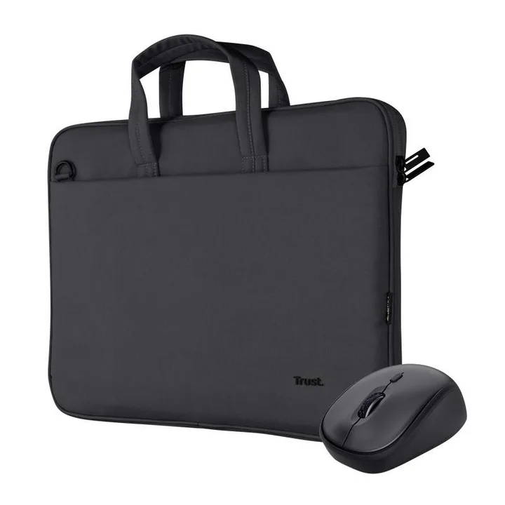 Maletín Trust Bologna 16″ con ratón inalámbrico silencioso, negro