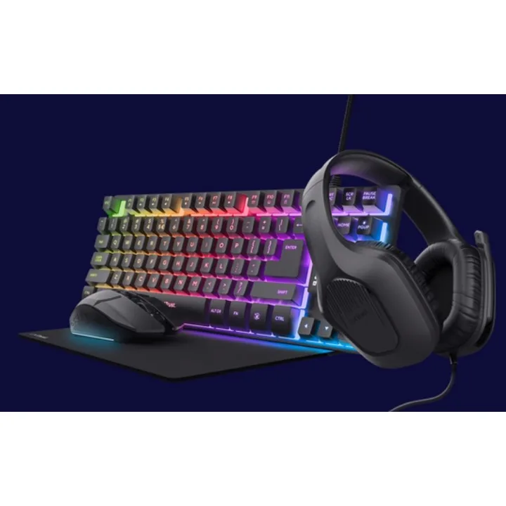 Teclado y ratón Trust GXT 780 USB con cable con auriculares y alfombrilla negro