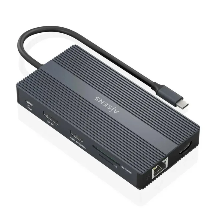 Docking USB-C Aisens 2XHDMI 4K/4XUSB/USB-C/RJ45/DPMICROSD/USB-C PD