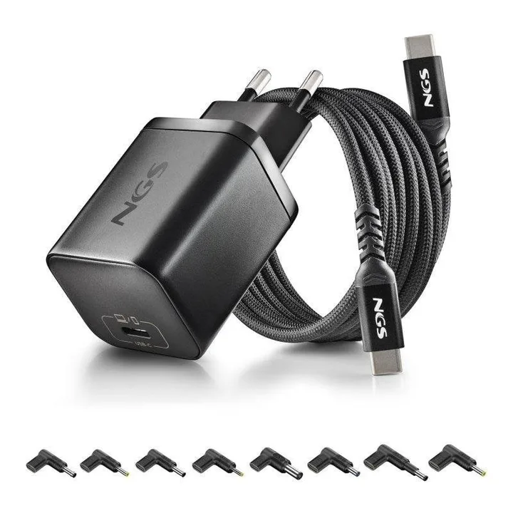Cargador de Portatil HP NGS Bud Gan USB-C 65W 8 Conectores + Cable 1.5M USB-C Black