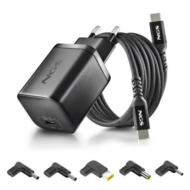 Cargador de Portatil Lenovo NGS Bud Gan USB-C 65W 5 Conectores + Cable 1.5M USB-C Black
