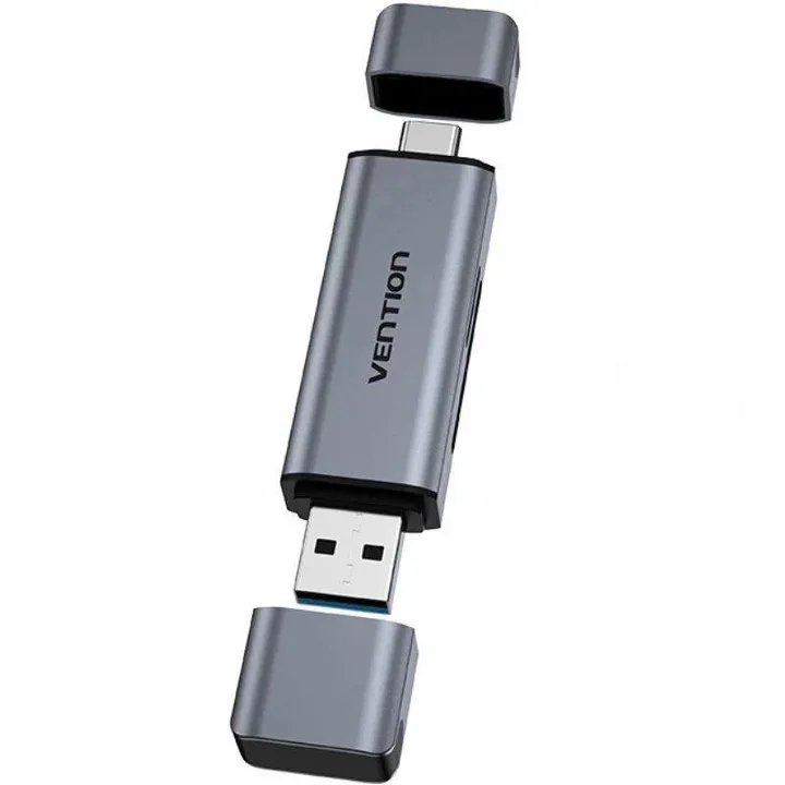 Lector de Tarjetas Externo Vention USB-A 3.0/USB-C MICROSD/TF Dual Drive