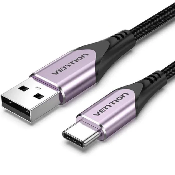 Cable Vention USB-A 2.0 - USB-C 3A 60W Trenzado 1M Aluminio Purple