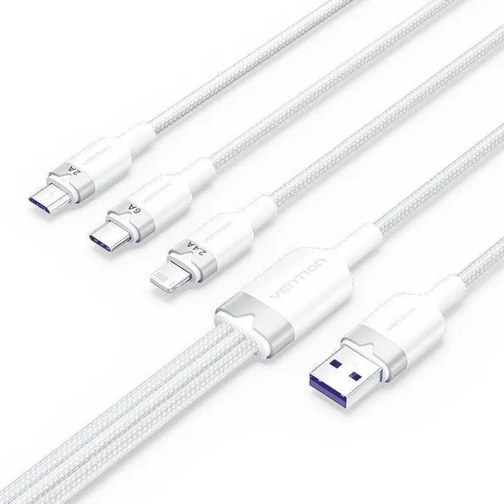 Cable 3 en 1 Vention USB-A 2.0- USB-C/LIGHTNING/MICRO-B 1.5M Aluminio White