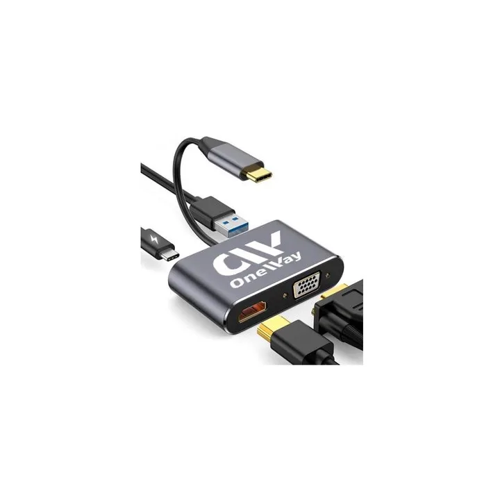 Dock Hub Oneway USB-C 4 en 1 HDMI/VGA/USB 3.0/USB-C PD Silver