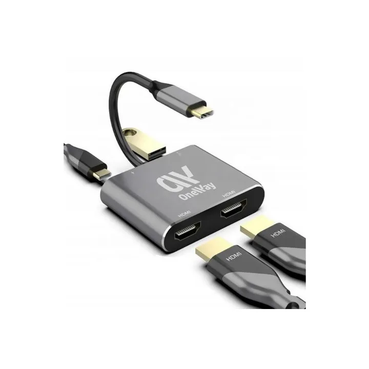 Dock Hub Oneway USB-C 5 en 1 X2HDMI/USB 3.0/USB-C PD Silver