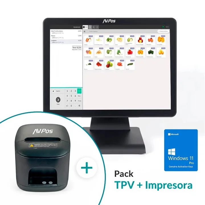 Pack TPV AVPOS K2000 15″ i3 con Windows 11 Pro e impresora TC15